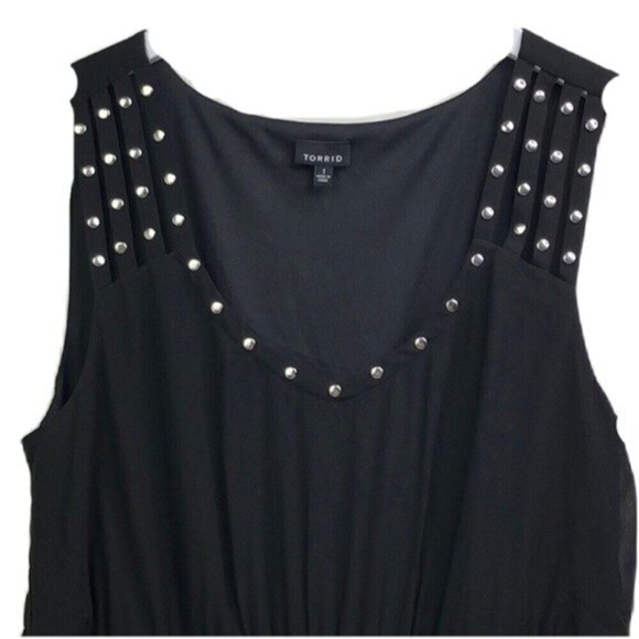 Torrid‎ Black Empire Waisted Studded Strappy Chiffon Dress Size 1 - Picture 4 of 10